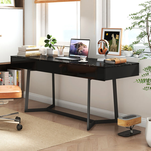 English Elm Modern Black Elegant 70.87" Computer Desk with Y-Shape Metal Legs, Spacious Top for Work & Study W331P286651