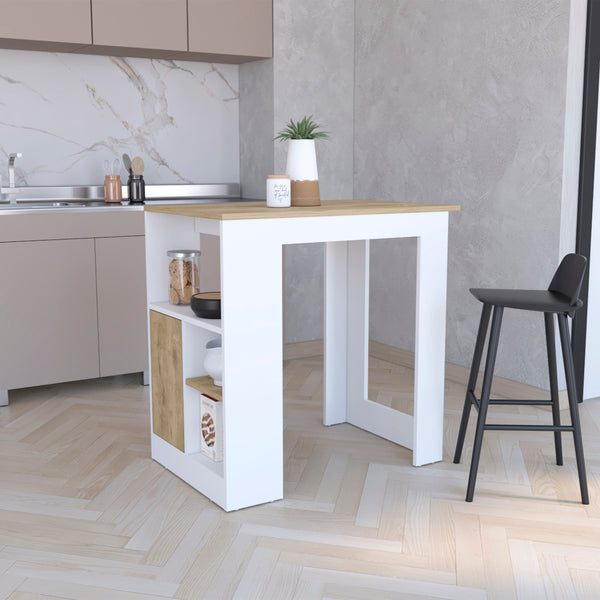 English Elm Stirling Kitchen Island with 36.2" Top, Push-to-Open Cabinet, 3 Side Shelves Multicolor Prep Hub B200P188868