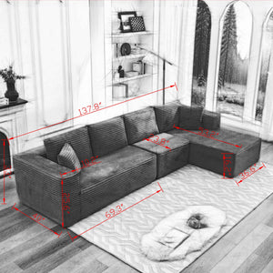 English Elm 106" Cloud Sectional Couch L-Shape With Flexible Right-Facing Chaise In Plush Beige Corduroy Fabric W1143S00025