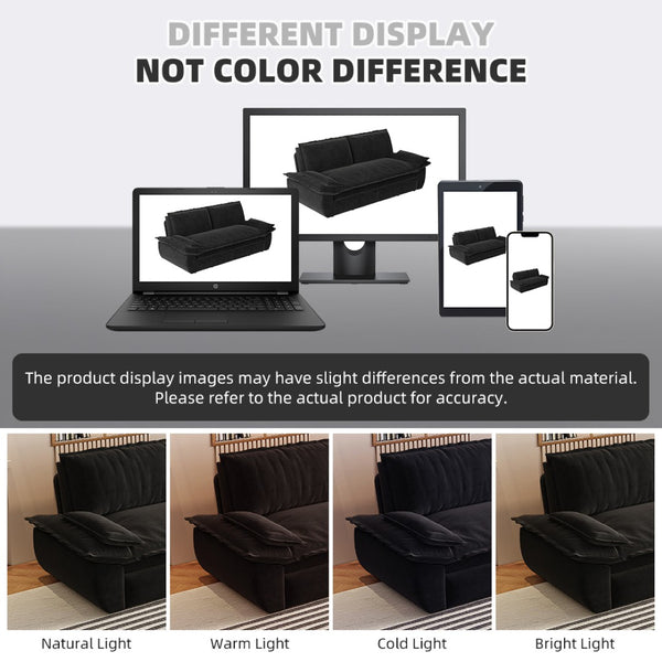 English Elm 73.2" Queen Sleeper Sofa Convertible Corduroy Loveseat for Guest Room or Living Space Black W1885S00228