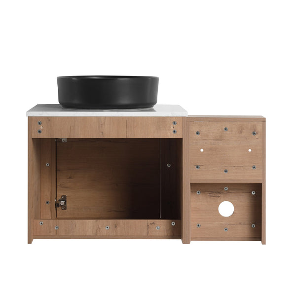 English Elm 36'' Wall-Mounted Bathroom Vanity With Ceramic Vessel Sink, Soft-Close Door & Stylish Storage Shelves W999S00407
