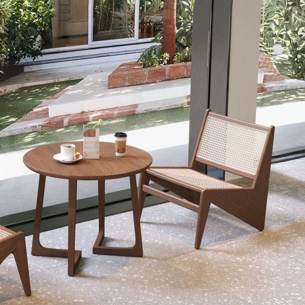 English Elm Modern Rattan Weave Accent Chair Walnut Wood Frame Boho Lounge for Bedroom W3101P414154