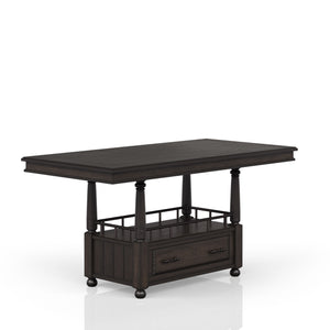 English Elm Deep Deep Coffee Counter Height Dining Table with Storage Shelf & Drawer, Solid Wood+MDF, Metal Accents, Sturdy Modern Design B2699S00009