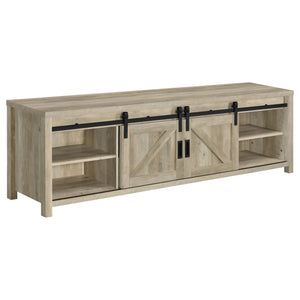 English Elm Madra Distressed Pine TV Stand with Sliding Doors and Drawers, 78.75" Wide Rustic Storage Console for Living Room B062P344953