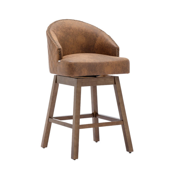 English Elm United We Win Quilted Microsuede Swivel Barstool with Wood Legs and Gold Rivet Trim W1568P361710