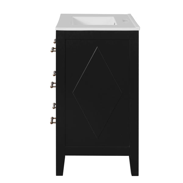 English Elm 60'' Elegant Black Bathroom Vanity Set With Ceramic Sink, 6 Drawers, Solid Wood Frame & Storage N710SS00003B