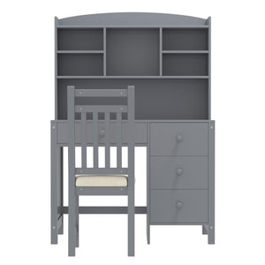 English Elm Vintage 40'' Home Executive Desk Set with Upholstered Chair and Built-In Bookshelf for Stylish Productivity Gray 44 L x 23 W x 13.5 H N733P272894E