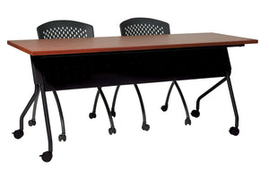 OSP Home Furnishings 6' Commercial Nesting Training Table with Flip Top Cherry Laminate and Locking Casters 84226BC