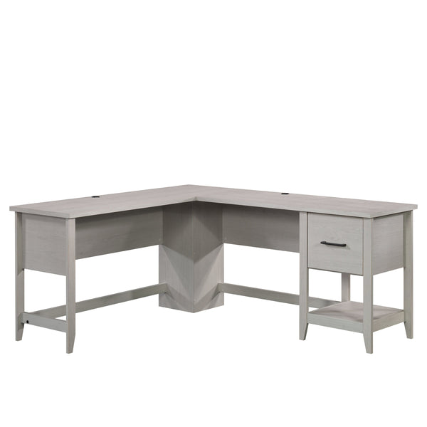 English Elm L-Shaped Desk: Modern White Finish For Small Spaces, Home Offices & Organized Workstations B356P402655