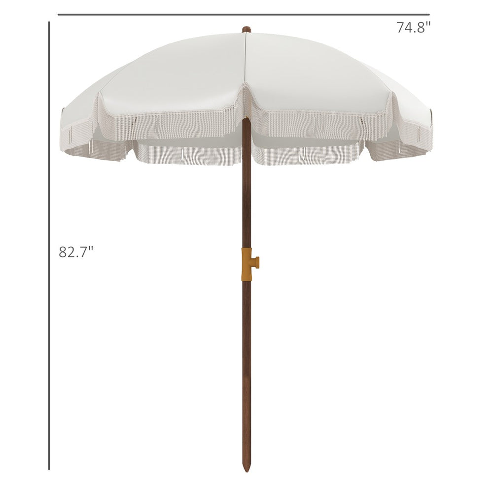 English Elm Portable Beach Umbrella Uv40 Silver Coated Canopy Vented Fringe Trim with Carry Bag T3971P427361