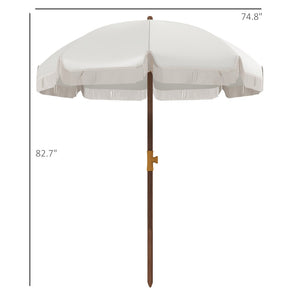 English Elm Portable Beach Umbrella Uv40 Silver Coated Canopy Vented Fringe Trim with Carry Bag T3971P427361