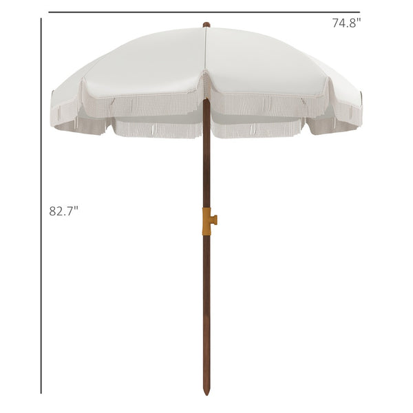 English Elm Portable Beach Umbrella Uv40 Silver Coated Canopy Vented Fringe Trim with Carry Bag T3971P427361