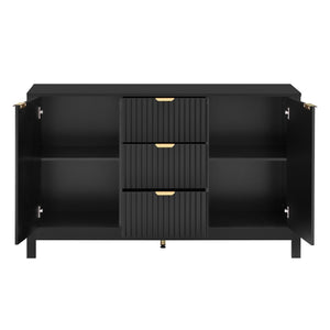 English Elm U_Style Modern Wave-Front Sideboard - 3 Adjustable Shelves & Soft-Close Drawers For Stylish Storage N711P269066B-GIGA