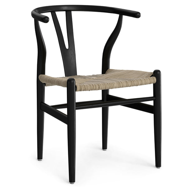 English Elm Hershey Dining Chair Set of 2 — Matte Beech Wood Wishbone-Inspired Seats with Handwoven Rope Comfort Black B136P266925