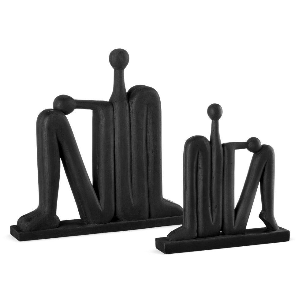 Abstract Contemporary Wooden Sculpture Set of 2 - Black Finish for Striking Home Decor Accents