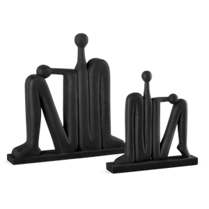 Abstract Contemporary Wooden Sculpture Set of 2 - Black Finish for Striking Home Decor Accents