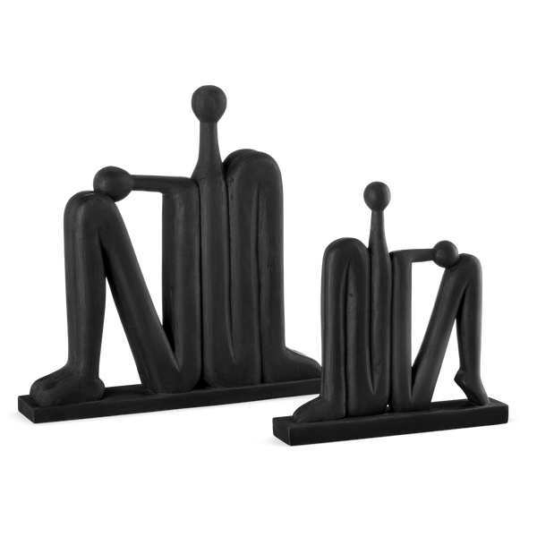 Abstract Contemporary Wooden Sculpture Set of 2 - Black Finish for Striking Home Decor Accents