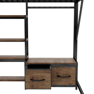 English Elm Full Size Loft Bed With Integrated Desk, Storage Shelves & Wardrobe - Perfect For Small Spaces! W2593S00032
