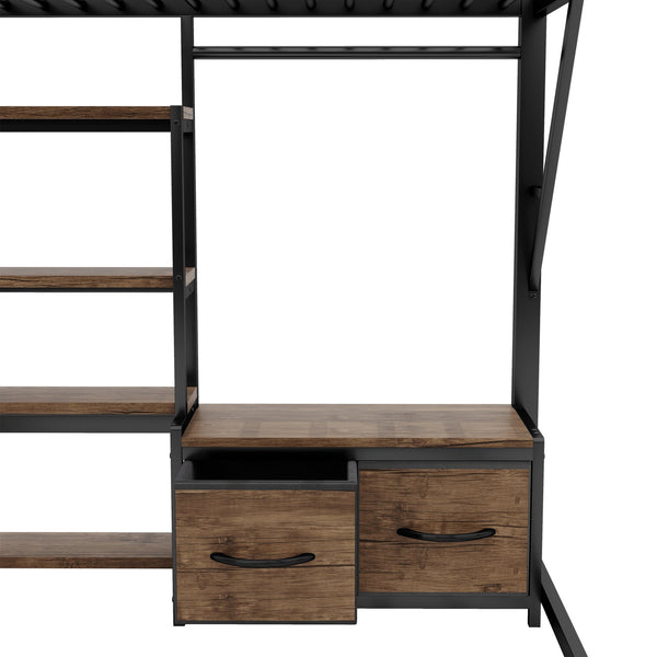 English Elm Full Size Loft Bed With Integrated Desk, Storage Shelves & Wardrobe - Perfect For Small Spaces! W2593S00032