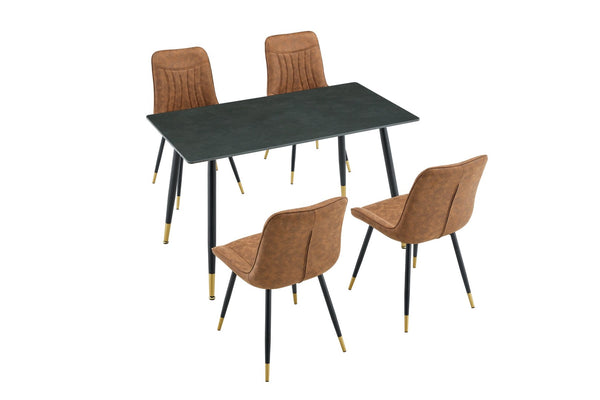 English Elm Modern Sintered Stone Rectangular Dining Table with Metal Legs for Four Seats Dark Gray W3493S00014