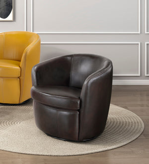 English Elm Luxury Top Grain Leather Swivel Barrel Chair with Solid Wood Frame, 360° Rotation, Removable Cushion Cover, No Assembly Required Bronze 32 L x 30 W x 33.5 H B011P308557