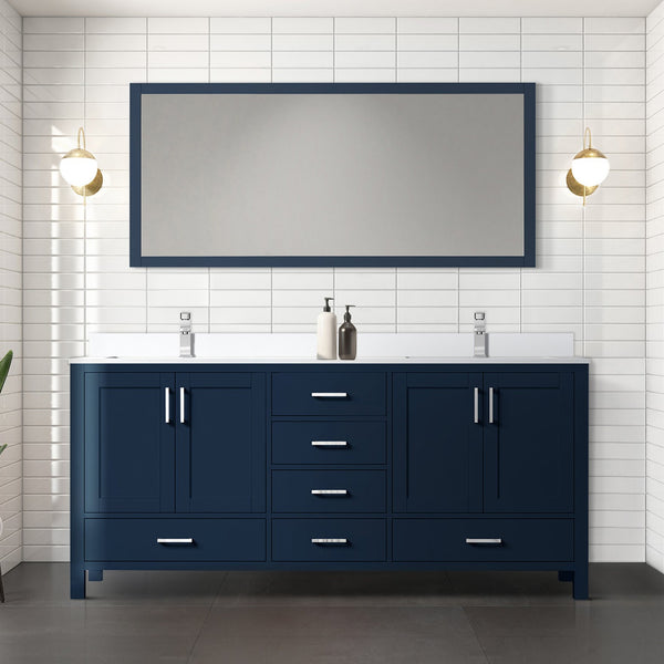 English Elm Navy 72" Double Bath Vanity 22" D with White Quartz Top — Solid Wood, Soft-Close Drawers, Ample Storage B2731P258928