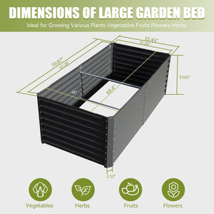 English Elm 6x3x2ft Galvanized Raised Garden Bed with Rust-Resistant Steel, Open Base, Support Rods & Safe Edges Gray W1859P197935