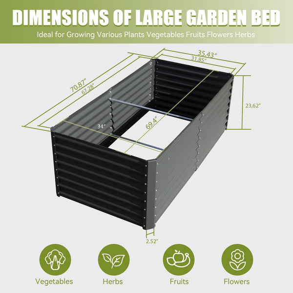 English Elm 6x3x2ft Galvanized Raised Garden Bed with Rust-Resistant Steel, Open Base, Support Rods & Safe Edges Gray W1859P197935
