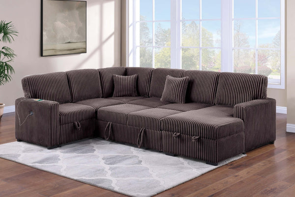 English Elm Chocolate Corduroy Modular Sectional with Storage Sleeper Usb Port and Reversible Chaise Chocolate B011S02156