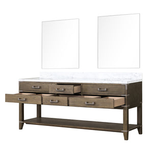 English Elm Grey Oak Double Bath Vanity With Carrara Marble Top & Mirrors - Elegant Storage Solution For Your Bath B2731S01655