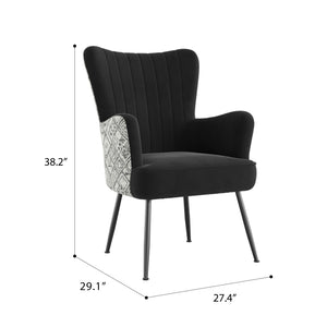 English Elm Wallace & Bay - Black Accent Chair with Petroglyph Print Fabric, Transitional Style, Easy-Care Upholstery, 27.4"W x 38.2"H B361P384459