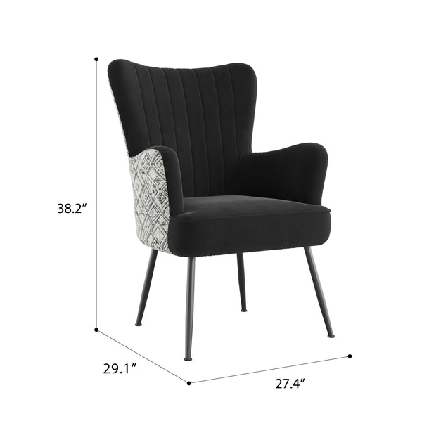 English Elm Wallace & Bay - Black Accent Chair with Petroglyph Print Fabric, Transitional Style, Easy-Care Upholstery, 27.4"W x 38.2"H B361P384459