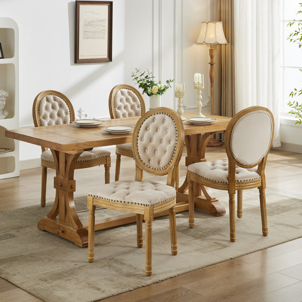 English Elm French Solid Wood Dining Chair with Velvet Upholstery, Nailhead Trim, High-Density Foam & Springs Beige W1143P195870