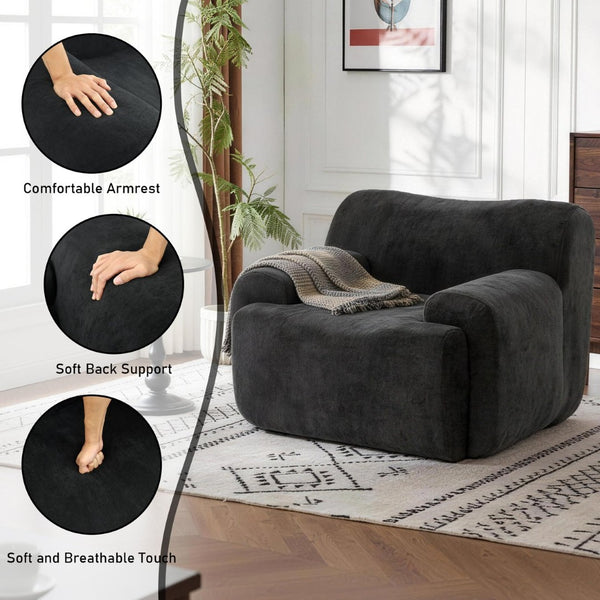 English Elm Wide Chenille Accent Chair Oversized Cozy Seat for Bedroom Living or Studio Spaces Black W5385P433243