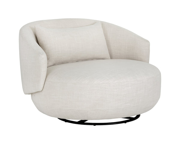 Sunpan Walsh Swivel Lounge Chair - Contemporary Curves in Effie Linen & Smoke with Stylish Black Base