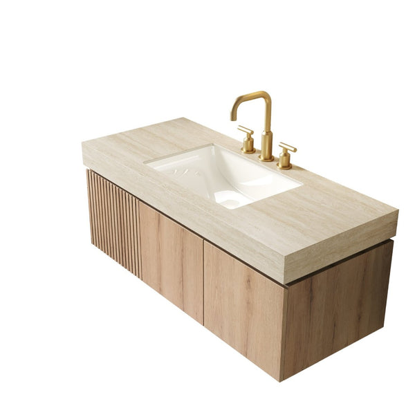 English Elm 48" Muri Spa Inspired Bathroom Vanity Cabinet Plywood Double Door Soft Close Storage Beige W2615P405215