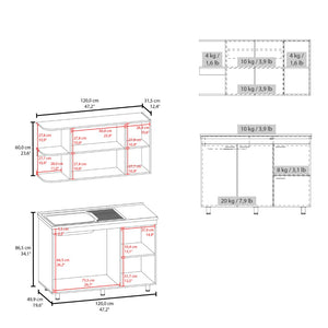 English Elm Byron Two Piece White Kitchen Cabinet Set with Sink Basin Six Doors Nine Shelves B097S00227
