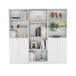English Elm Hialeah 3 Piece Home Bookcase Set — 74" Wide, 10 Shelves & Double-Door Cabinet for Stylish Storage White 41 L x 28 W x 5 H B200S00349