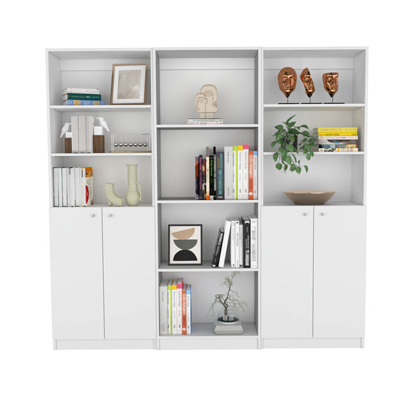English Elm Hialeah 3 Piece Home Bookcase Set — 74" Wide, 10 Shelves & Double-Door Cabinet for Stylish Storage White 41 L x 28 W x 5 H B200S00349
