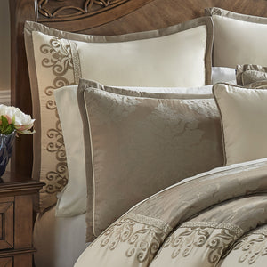 English Elm Hillcrest 9-Piece Elegant Comforter Set - Luxurious Ivory Damask Jacquard For Timeless Style B340P341930