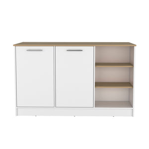 English Elm Ginger Kitchen Island With Open Shelves And Cabinets - Perfect For Meal Prep And Stylish Dining Space B070S00310