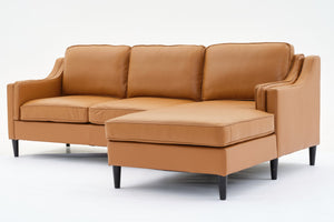 English Elm 94.5-Inch L-Shaped Genuine Leather Sectional Sofa With Right Chaise Lounge - Modern Tan Comfort W791S00021