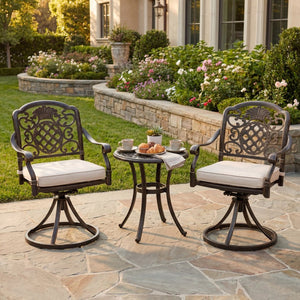 English Elm Maxwell Outdoor Cast Aluminum Swivel Chairs Weather Resistant Patio Set of Two N776P415132B