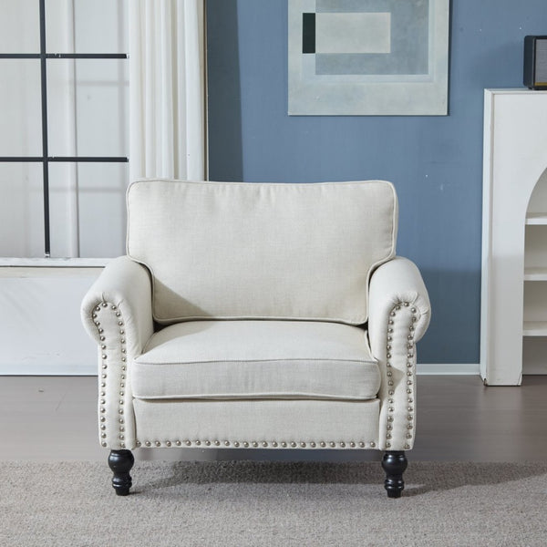 English Elm 40.16 Inch Faux Leather Accent Chair Nailhead Trim Rolled Arm Traditional Single Seat Sofa W2911P222675