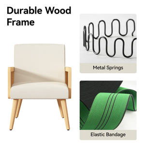 English Elm Accent Chair Mid-Century Rattan Arms Set of 2 with Rubber Wood Legs, Plush Fabric Seat, Cozy Lounge Beige T3950P394498