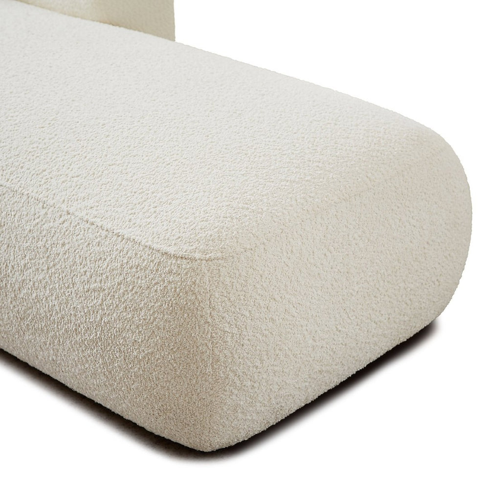English Elm Upholstered Boucle Chaise Lounge with Foam Spring Interior and Wooden Legs W5515P437352