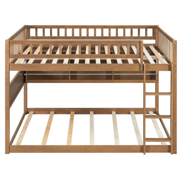English Elm Full Over Bunk Bed with Led Lighting Pegboard Shelving and Pine Wood Frame Brown LT000278AAP