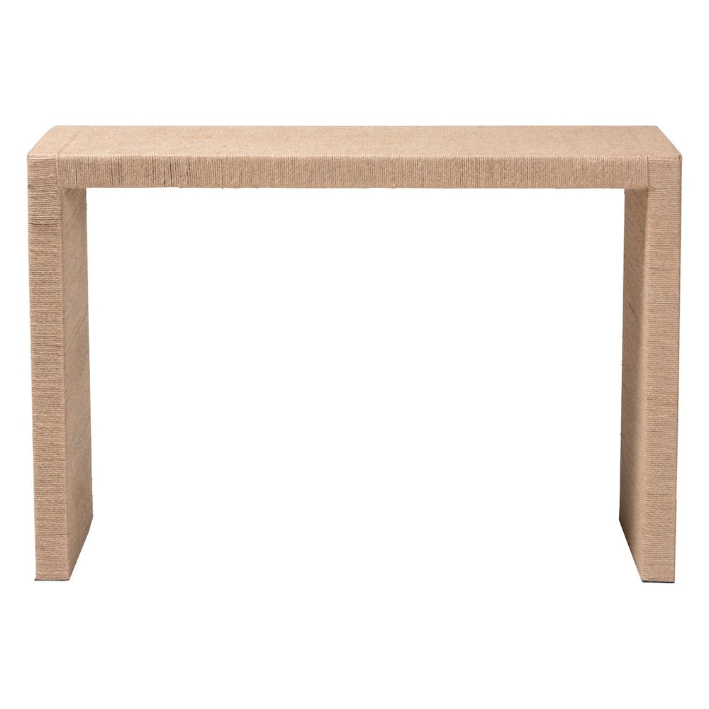 English Elm Japandi Braided Rattan Console Table with Two Drawers Open Shelves Entryway Storage B2750P420396