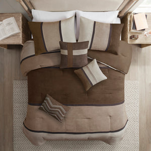 English Elm 7 Piece Palisades Comforter Set Queen - Plush Microsuede Patchwork, Hypoallergenic Fill, Machine Washable Brown 23.6 L x 19.69 W x 14.96 H B03596967