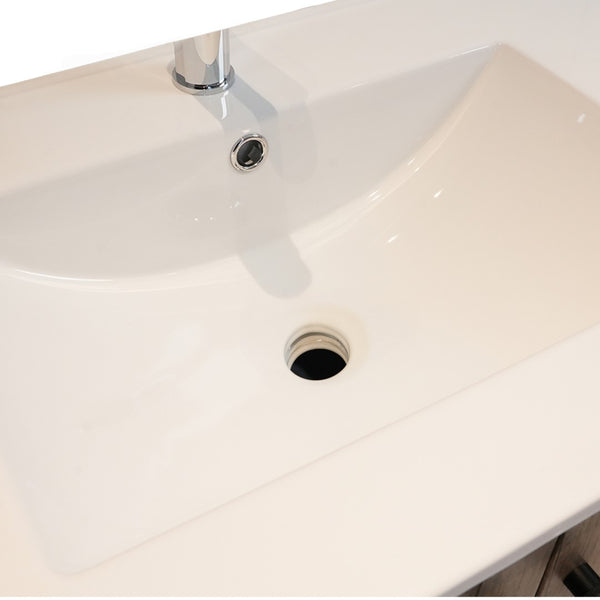 English Elm 30 Inch Floating Bathroom Vanity Fluted Wood Grain Front with Ceramic Integrated Sink Antique Grey W3520S00032